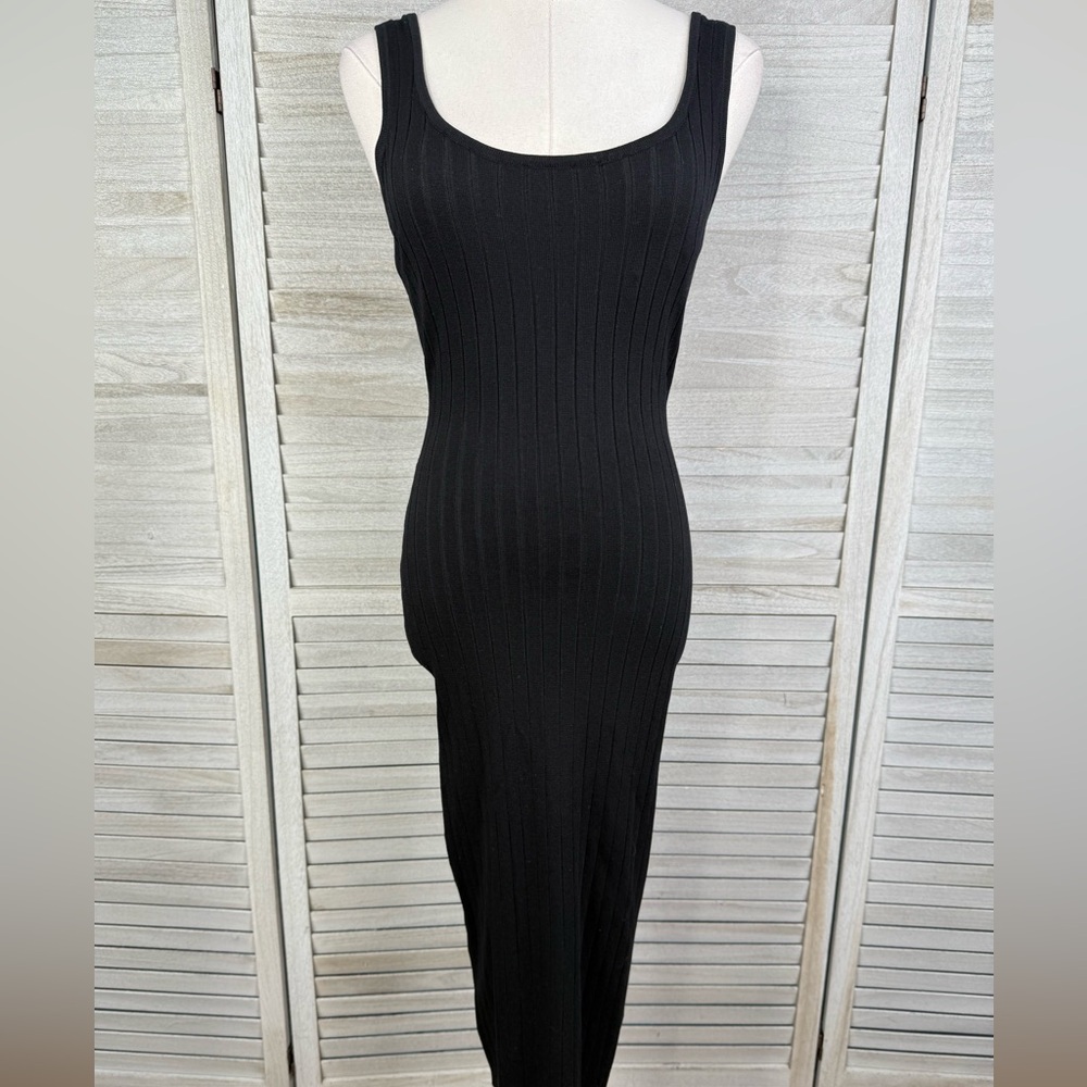 WINDSOR Black Stretchy Ribbed Bodycon Tank Dress-Large